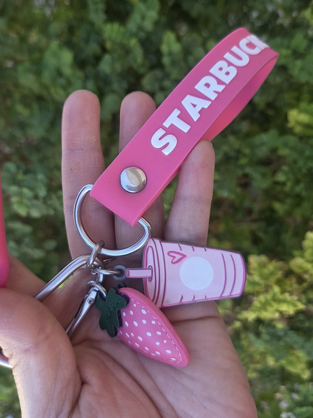 Starbucks Pink Strawberry Charm Coin Pouch Keychain